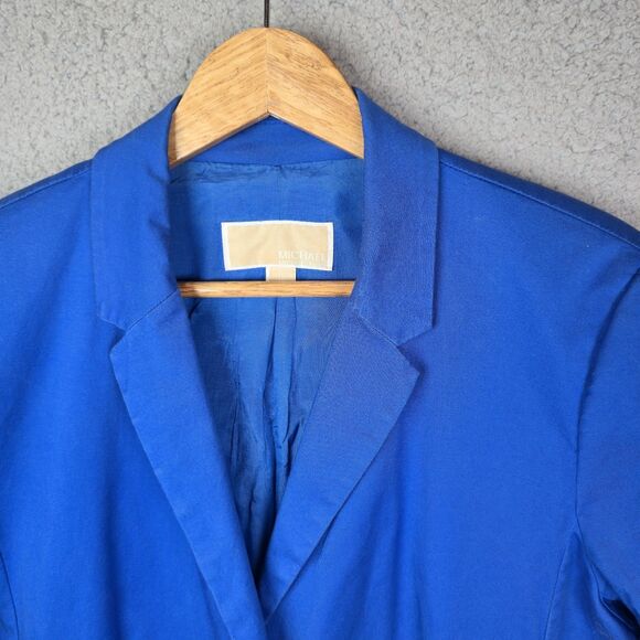 Michael Kors Women Blazer Jacket 14 Blue Zip Pocket Fitted Trendy Stretch - Picture 6 of 12